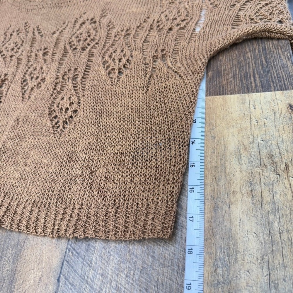 Nic + Zoe Crochet Knit Sweater Top Brown Open Weave Womens PS Short Sleeve Boho‎ - Picture 5 of 12